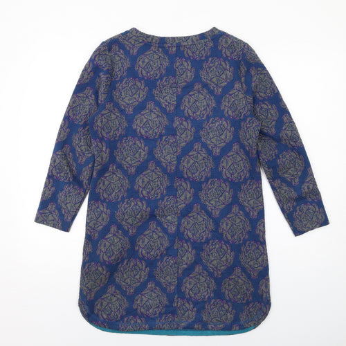 White Stuff Womens Blue Geometric Cotton Jumper Dress Size 10 Round Neck Pullover