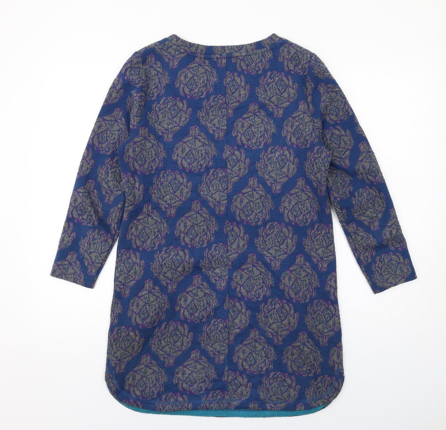 White Stuff Womens Blue Geometric Cotton Jumper Dress Size 10 Round Neck Pullover