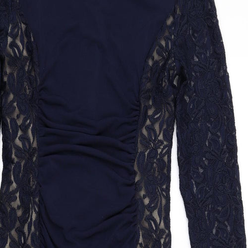 Phase Eight Womens Blue Geometric Polyester Shift Size 12 Round Neck Zip
