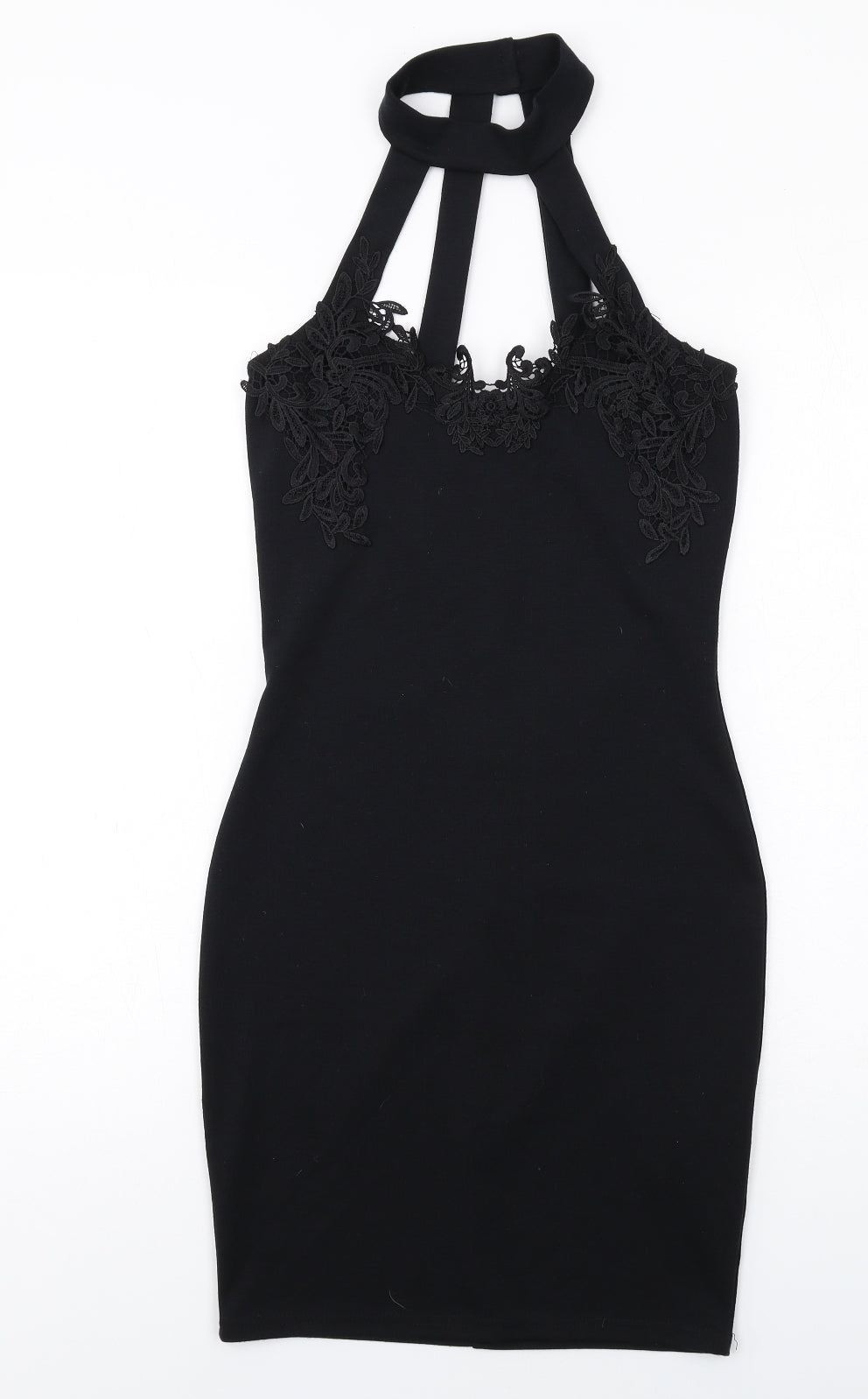 Miss Selfridge Womens Black Polyester Bodycon Size 8 Halter Button