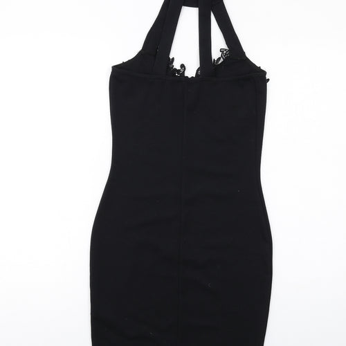 Miss Selfridge Womens Black Polyester Bodycon Size 8 Halter Button