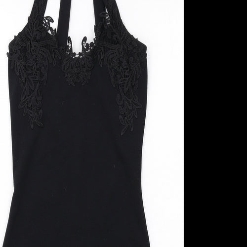 Miss Selfridge Womens Black Polyester Bodycon Size 8 Halter Button