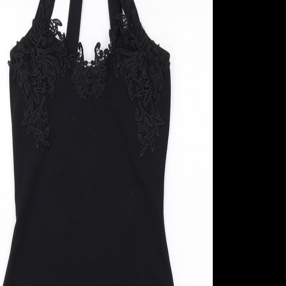 Miss Selfridge Womens Black Polyester Bodycon Size 8 Halter Button