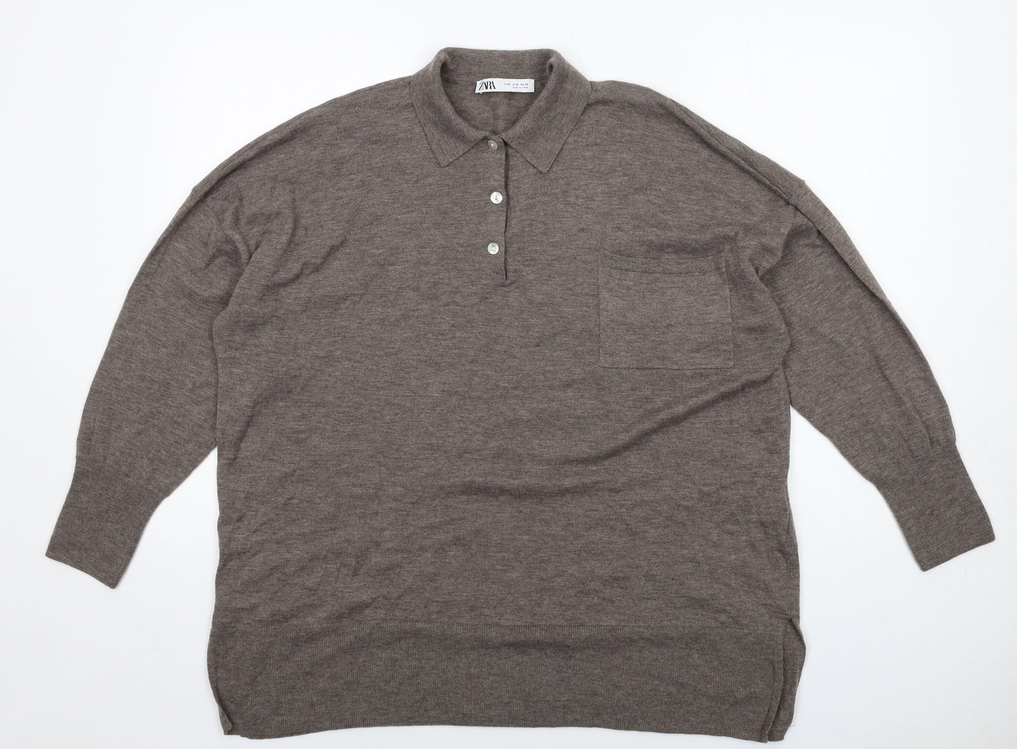 Zara Mens Brown Collared Wool Pullover Jumper Size M Long Sleeve