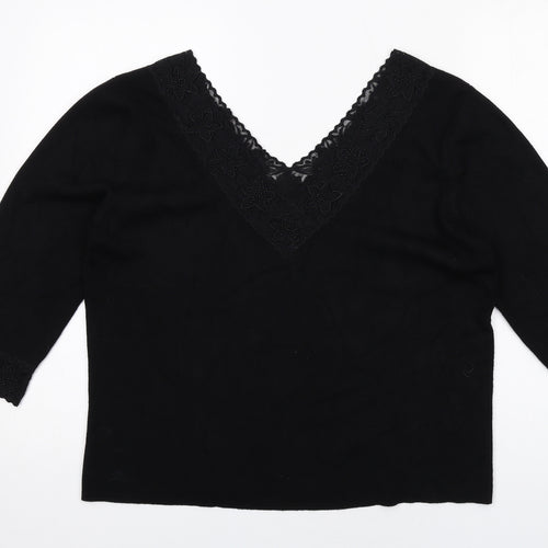 Alex & Co. Womens Black V-Neck Viscose Pullover Jumper Size 16 - Lace Trim