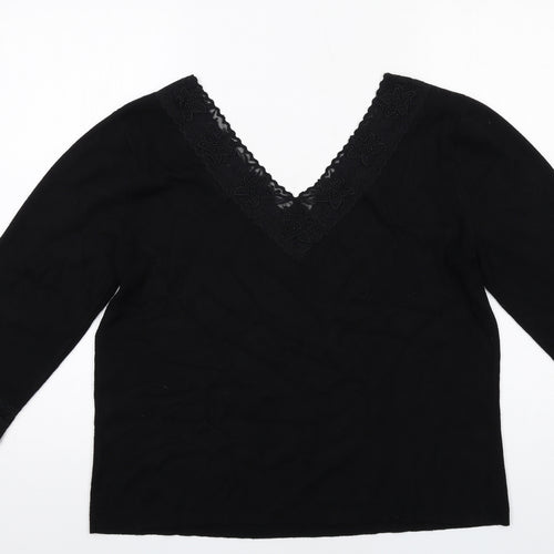 Alex & Co. Womens Black V-Neck Viscose Pullover Jumper Size 16 - Lace Trim