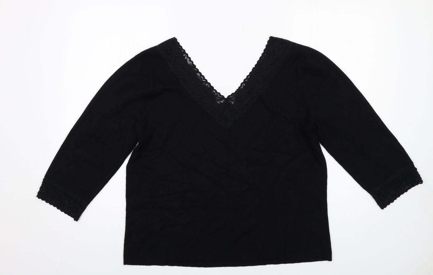 Alex & Co. Womens Black V-Neck Viscose Pullover Jumper Size 16 - Lace Trim