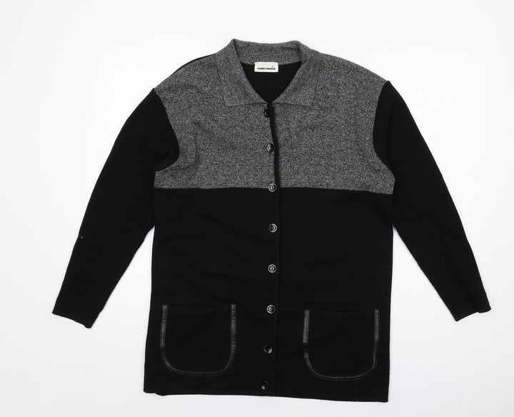 Gerry Weber Womens Black Collared Wool Cardigan Jumper Size 8