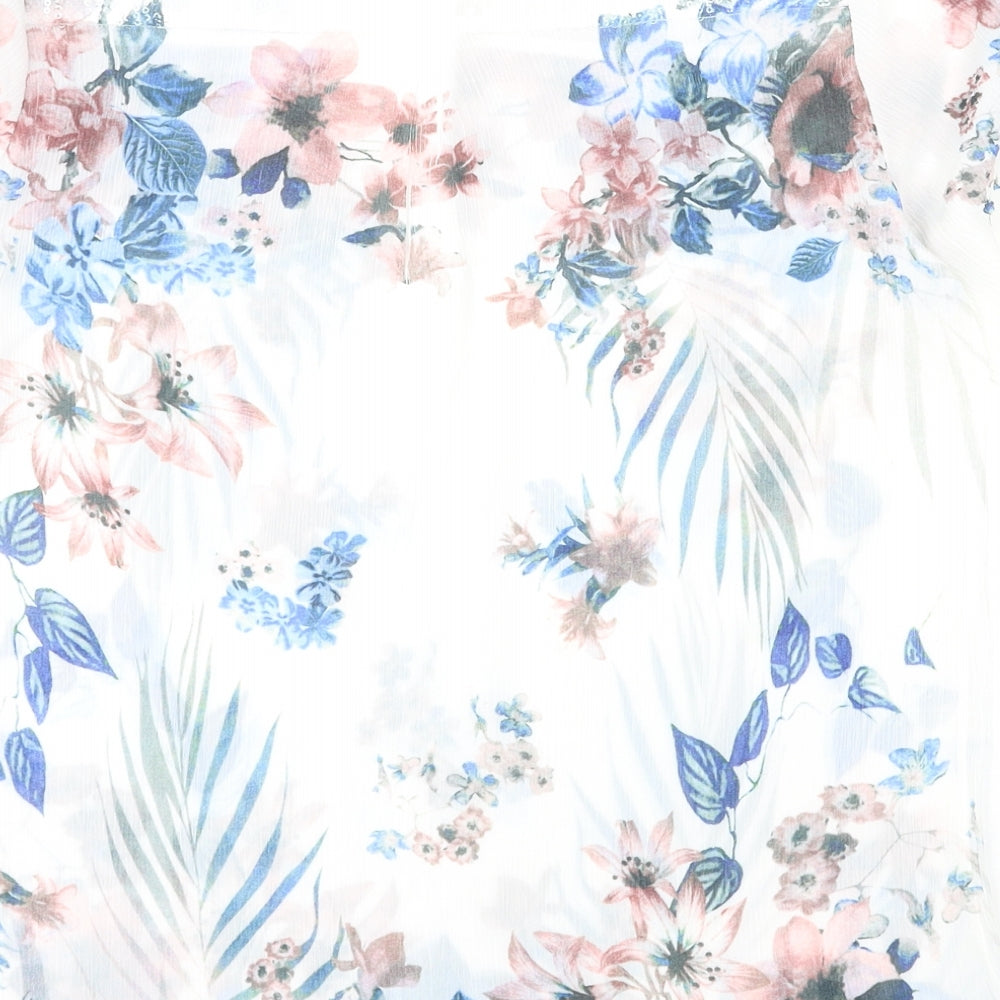 Anna Rose Womens White Floral Polyester Basic Blouse Size 10 Round Neck