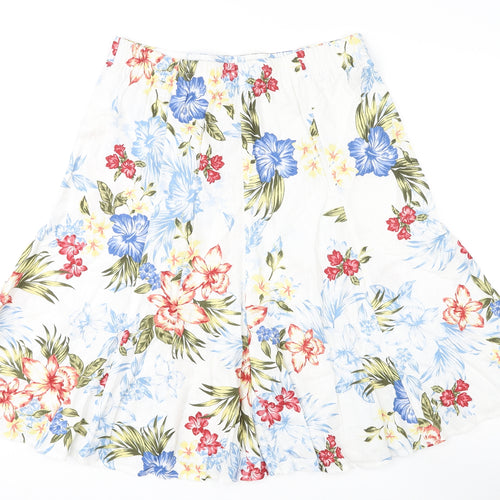Bonmarché Womens White Floral Linen Swing Skirt Size 16