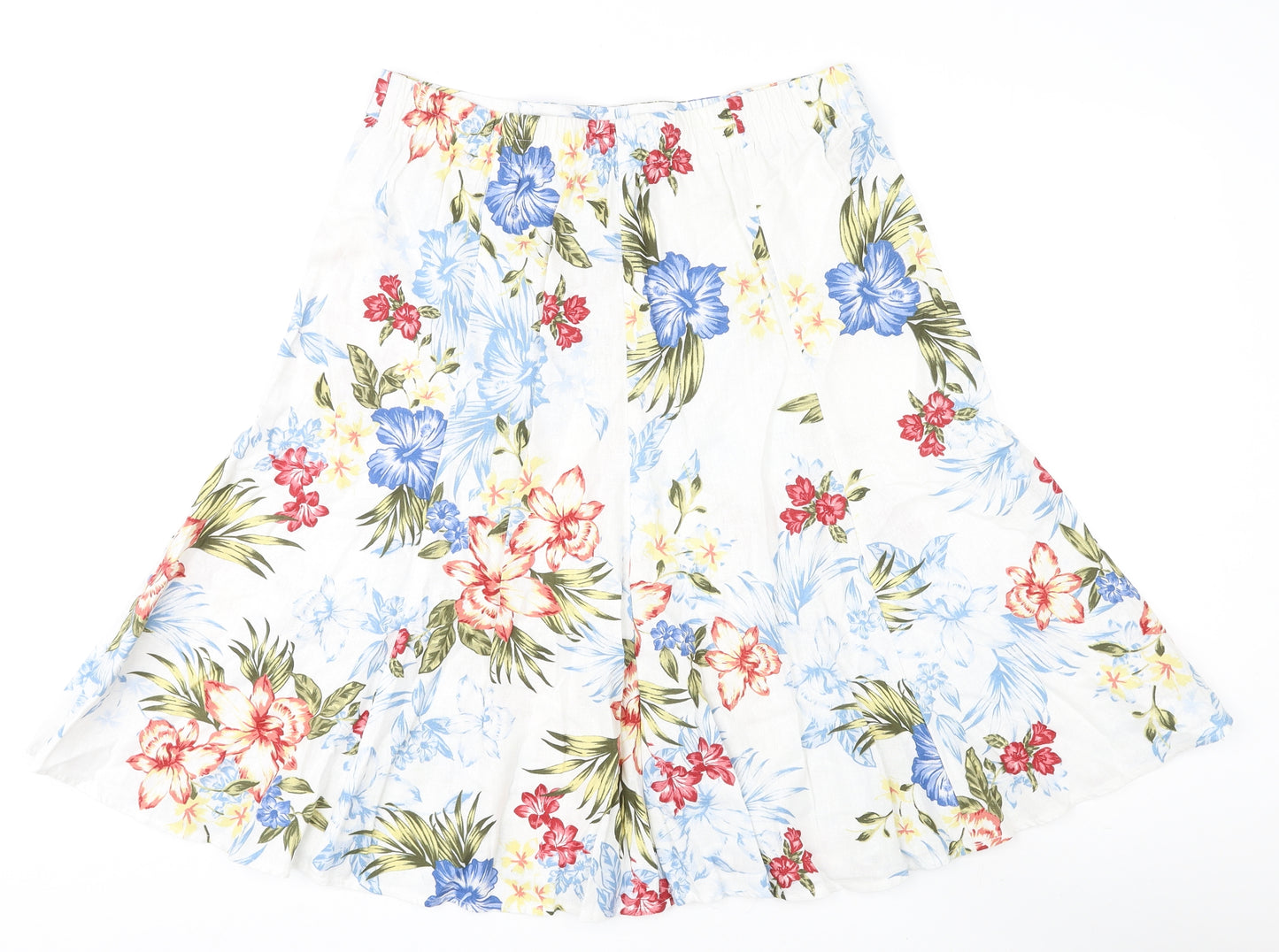 Bonmarché Womens White Floral Linen Swing Skirt Size 16