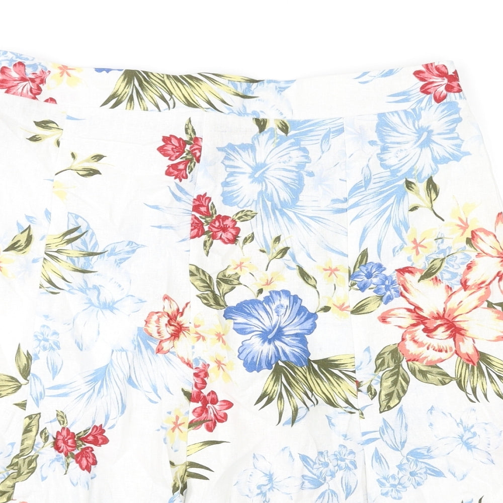 Bonmarché Womens White Floral Linen Swing Skirt Size 16