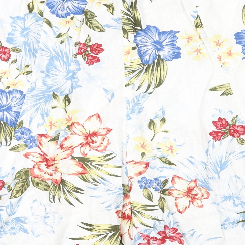 Bonmarché Womens White Floral Linen Swing Skirt Size 16