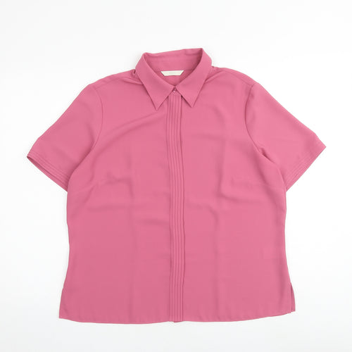 Marks and Spencer Womens Pink Polyester Basic Button-Up Size 16 Collared