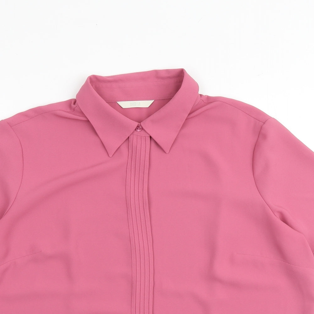 Marks and Spencer Womens Pink Polyester Basic Button-Up Size 16 Collared