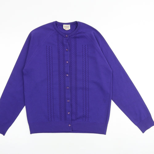 St Michael Womens Purple Round Neck Acrylic Cardigan Jumper Size 14