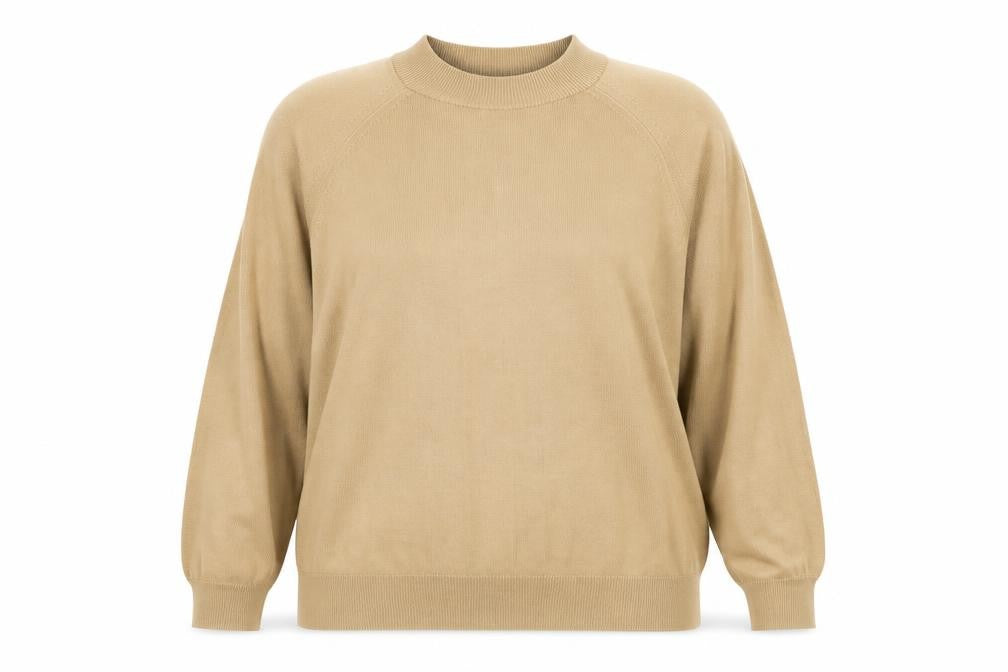 Front view of Berkertex women’s brown high neck acrylic jumper, size UK 22