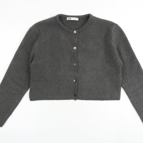 Zara Womens Grey Round Neck Acrylic Cardigan Jumper Size S