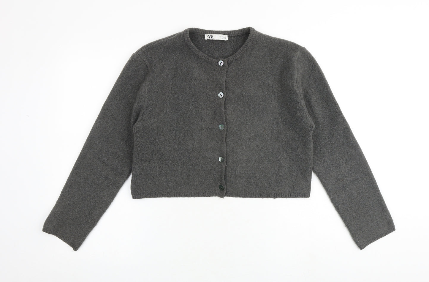 Zara Womens Grey Round Neck Acrylic Cardigan Jumper Size S