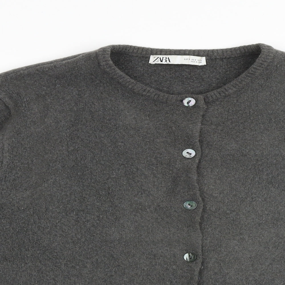 Zara Womens Grey Round Neck Acrylic Cardigan Jumper Size S