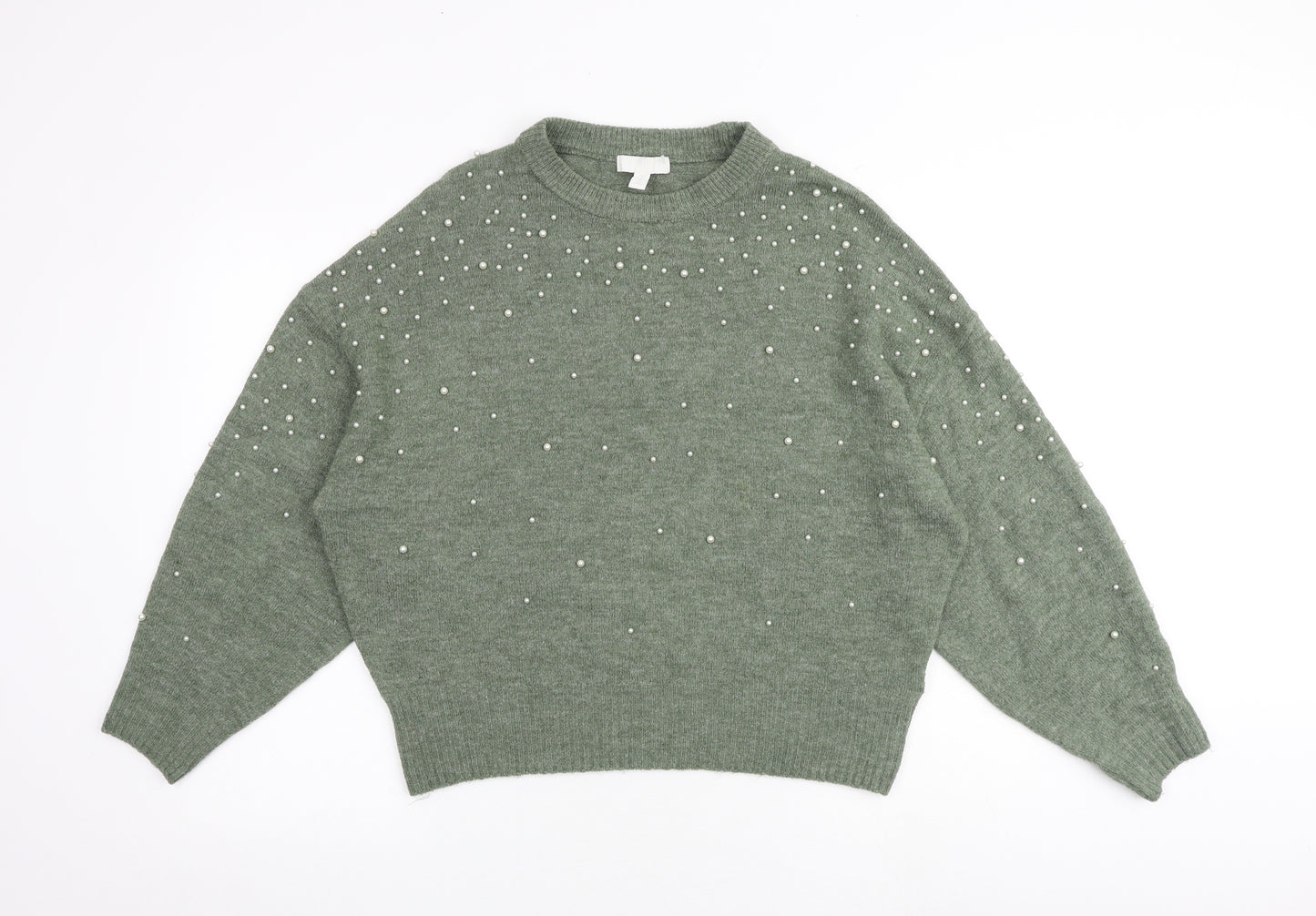 H&M Womens Green Round Neck Acrylic Pullover Jumper Size M