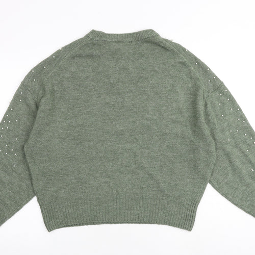H&M Womens Green Round Neck Acrylic Pullover Jumper Size M