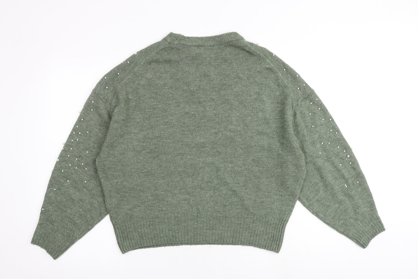 H&M Womens Green Round Neck Acrylic Pullover Jumper Size M
