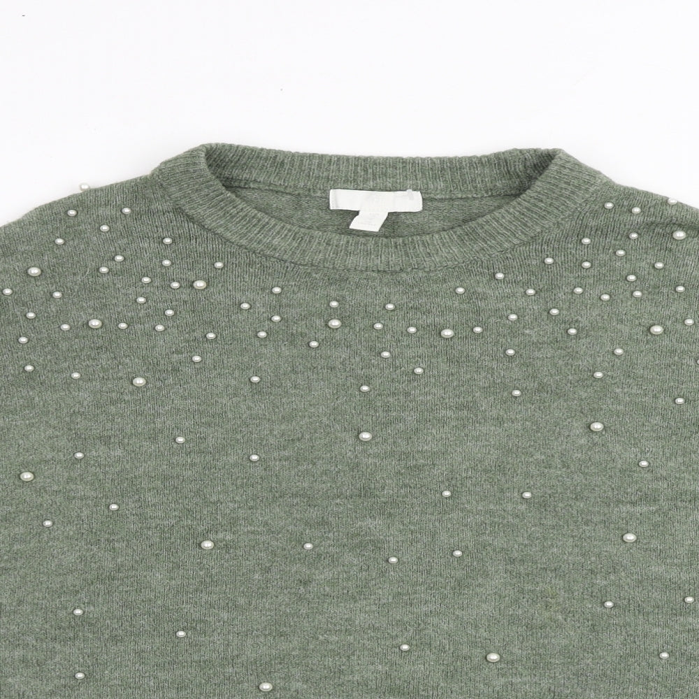 H&M Womens Green Round Neck Acrylic Pullover Jumper Size M