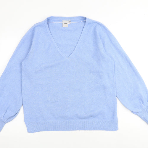 ICHI Womens Blue V-Neck Polyester Pullover Jumper Size M