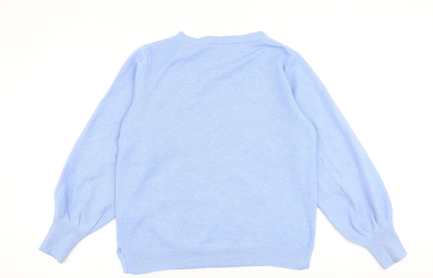 ICHI Womens Blue V-Neck Polyester Pullover Jumper Size M