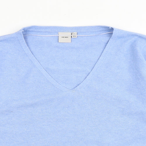 ICHI Womens Blue V-Neck Polyester Pullover Jumper Size M