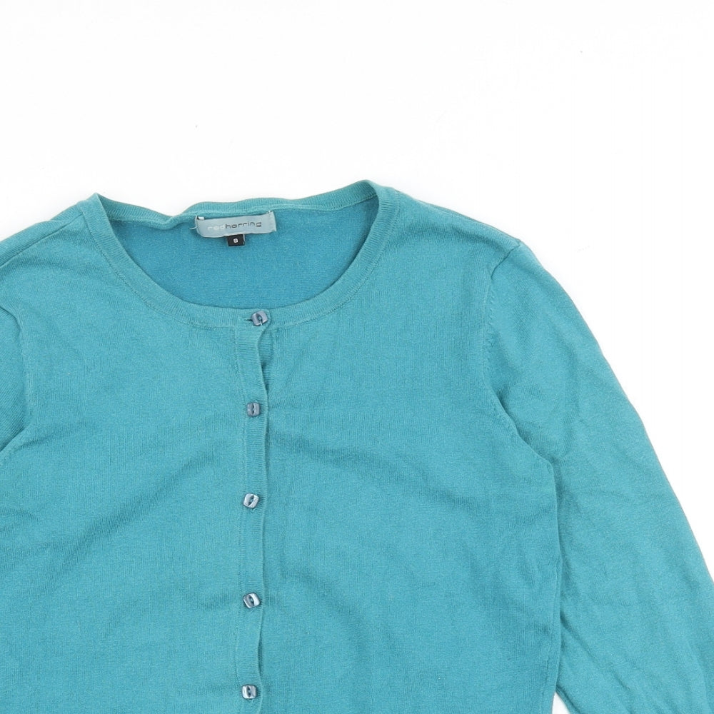 Red Herring Womens Green Round Neck Cotton Cardigan Jumper Size 8