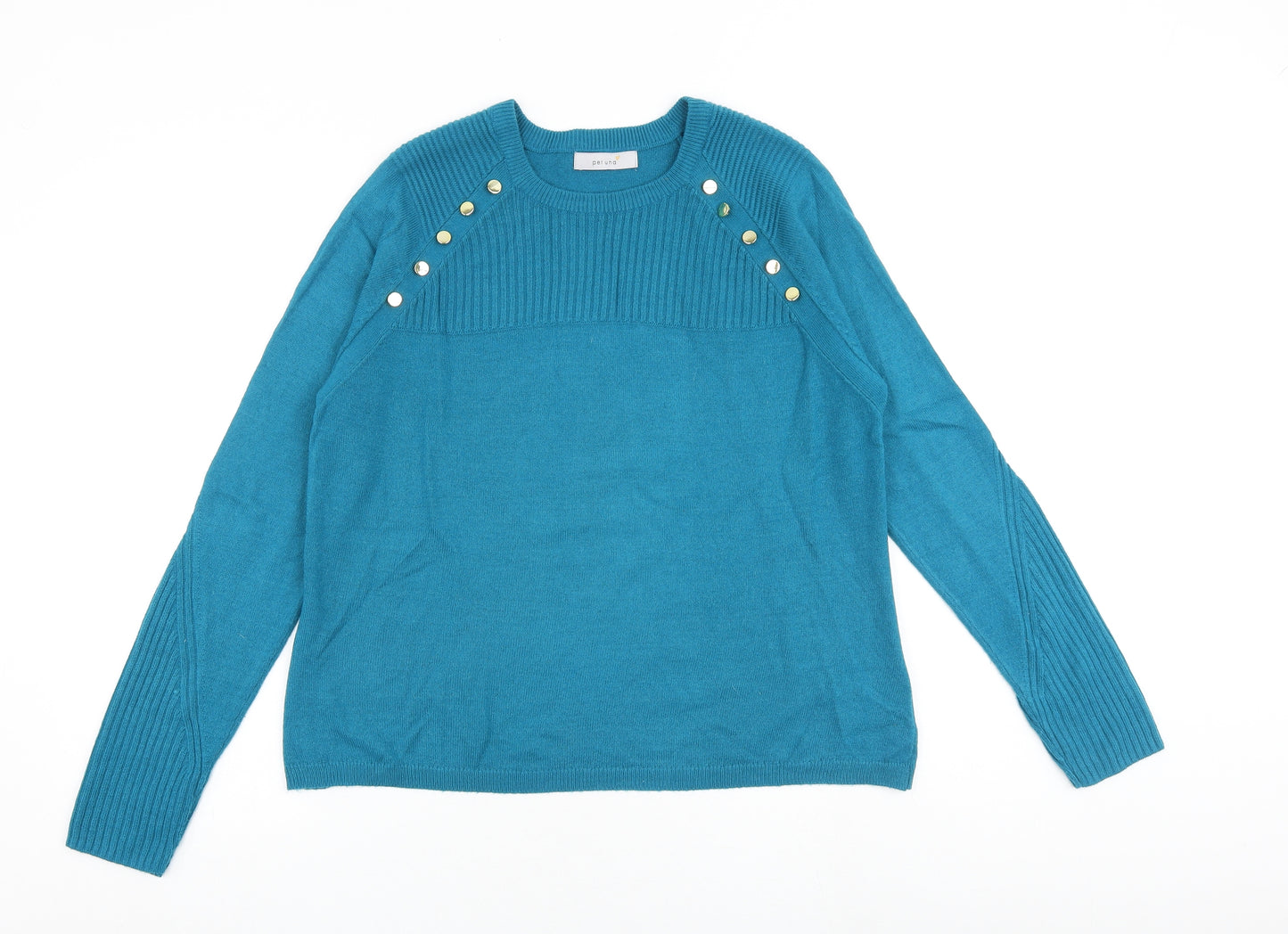 Per Una Womens Blue Round Neck Acrylic Pullover Jumper Size 14