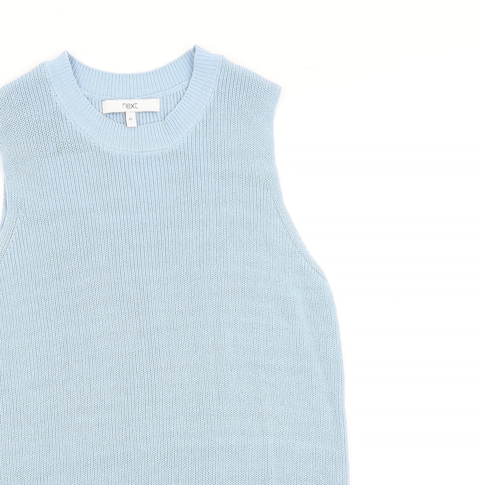 NEXT Womens Blue Cotton Basic Blouse Size XS Crew Neck