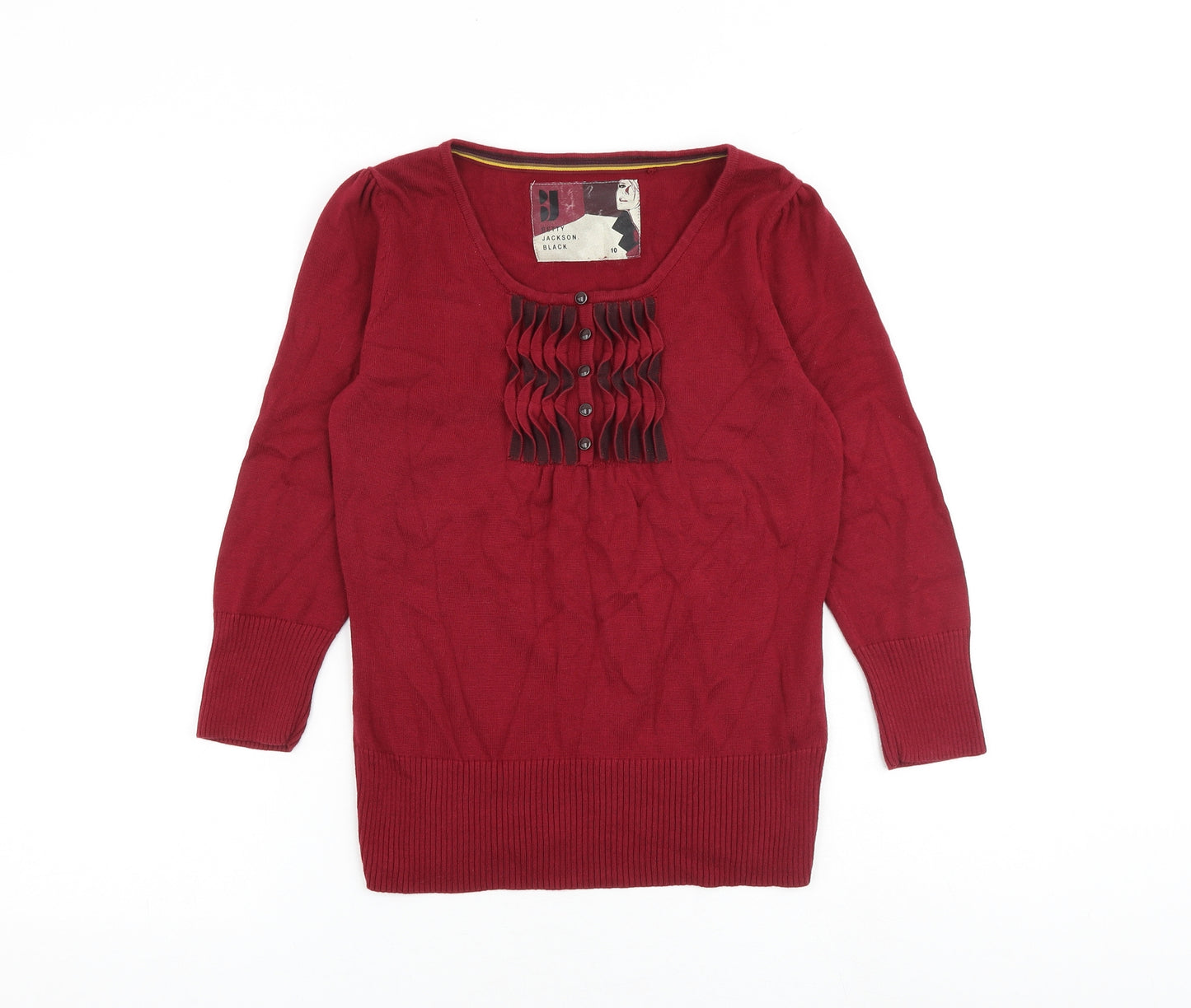 Betty Jackson Womens Red Round Neck 100% Cotton Pullover Jumper Size 10