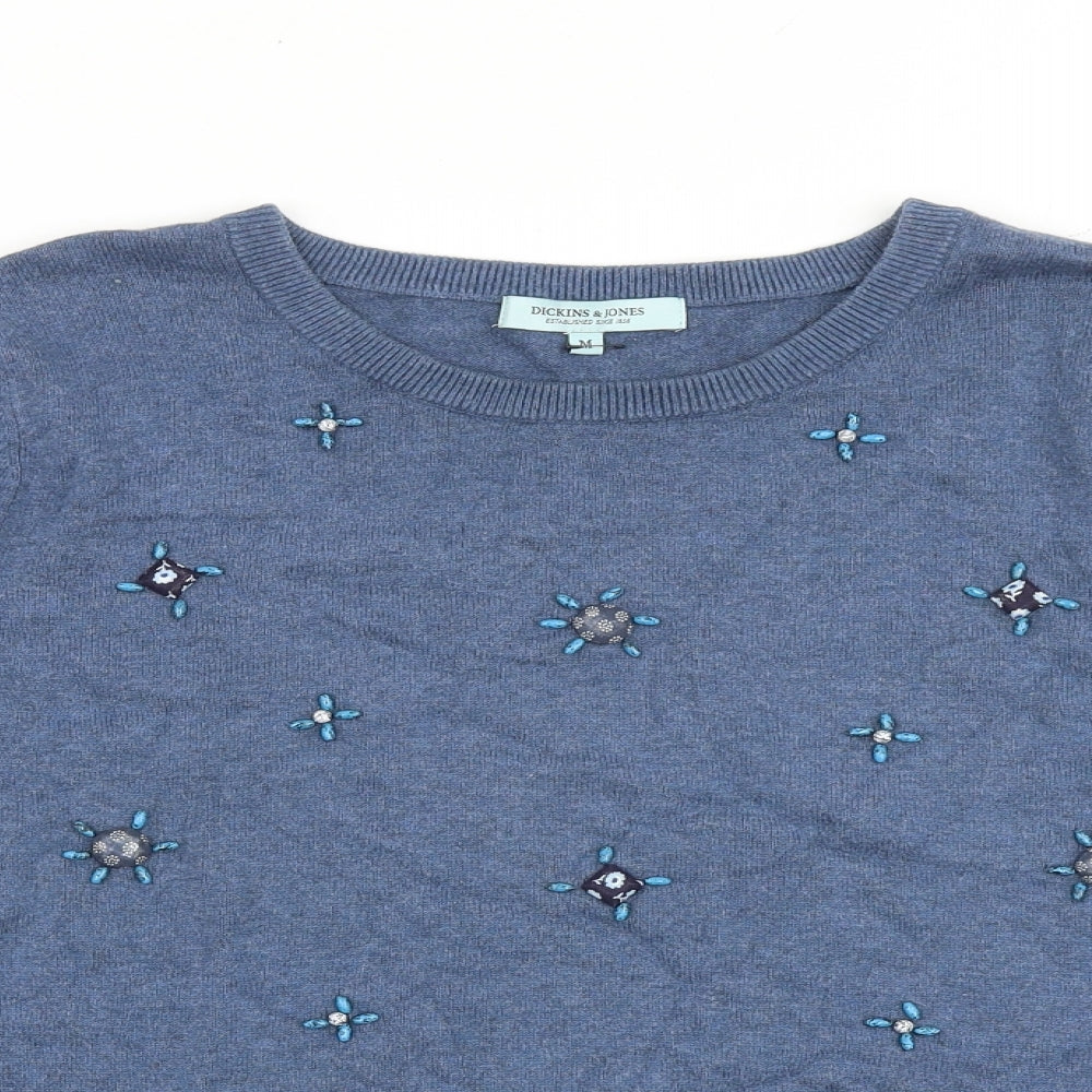 Dickins & Jones Womens Blue Round Neck 100% Cotton Pullover Jumper Size M