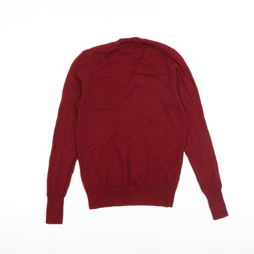 Uniqlo Womens Red V-Neck Wool Pullover Jumper Size XS
