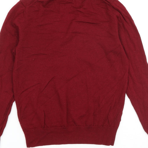 Uniqlo Womens Red V-Neck Wool Pullover Jumper Size XS
