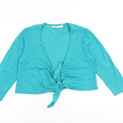 M&Co Womens Green V-Neck Viscose Cardigan Jumper Size S - Tie Front