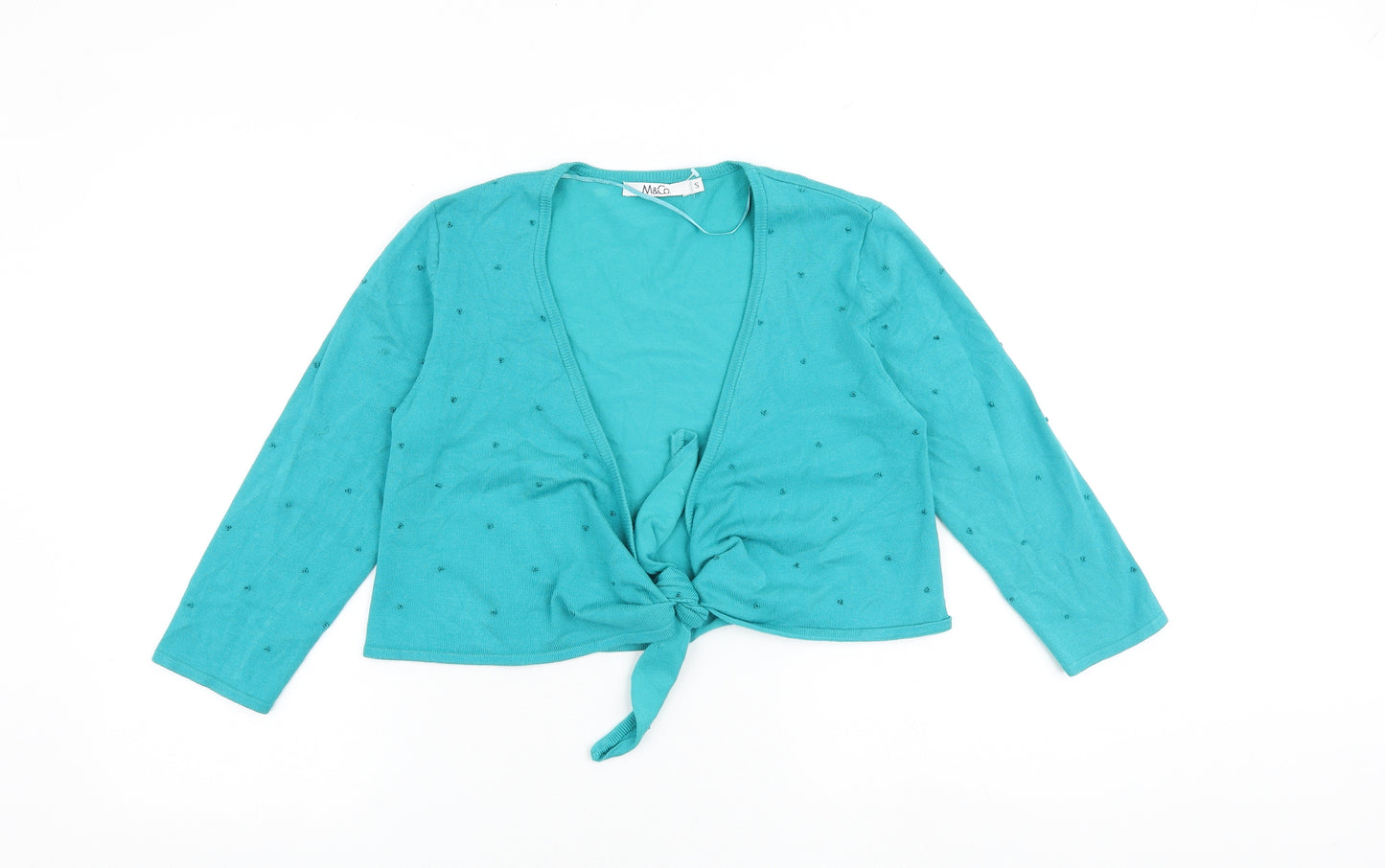 M&Co Womens Green V-Neck Viscose Cardigan Jumper Size S - Tie Front