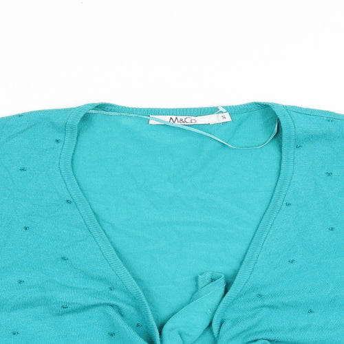 M&Co Womens Green V-Neck Viscose Cardigan Jumper Size S - Tie Front