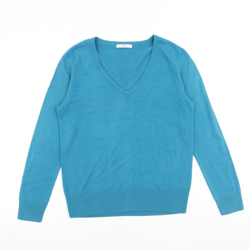 Marks and Spencer Womens Blue V-Neck Acrylic Pullover Jumper Size 10