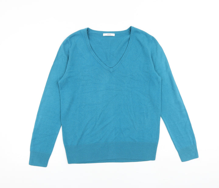 Marks and Spencer Womens Blue V-Neck Acrylic Pullover Jumper Size 10