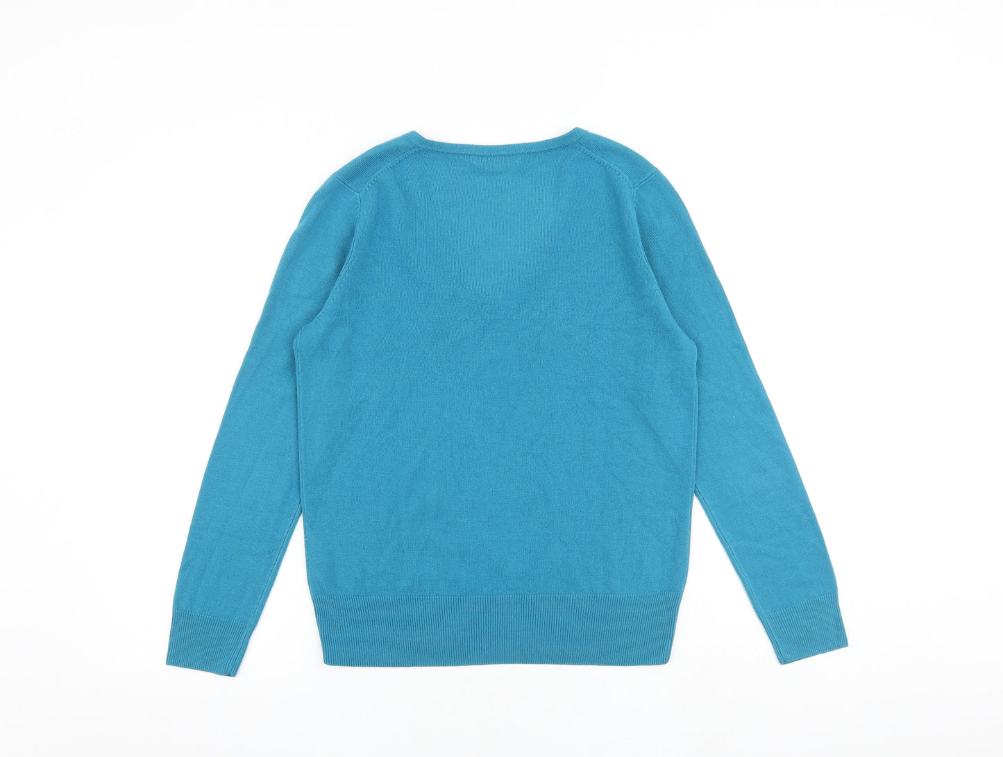 Marks and Spencer Womens Blue V-Neck Acrylic Pullover Jumper Size 10
