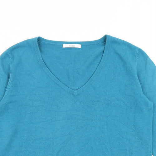 Marks and Spencer Womens Blue V-Neck Acrylic Pullover Jumper Size 10