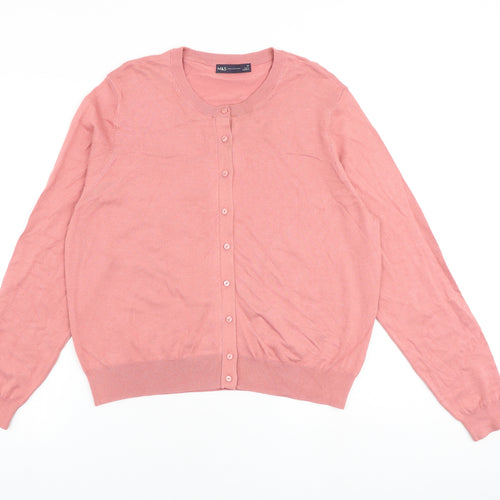 Marks and Spencer Womens Pink Round Neck Viscose Cardigan Jumper Size 20