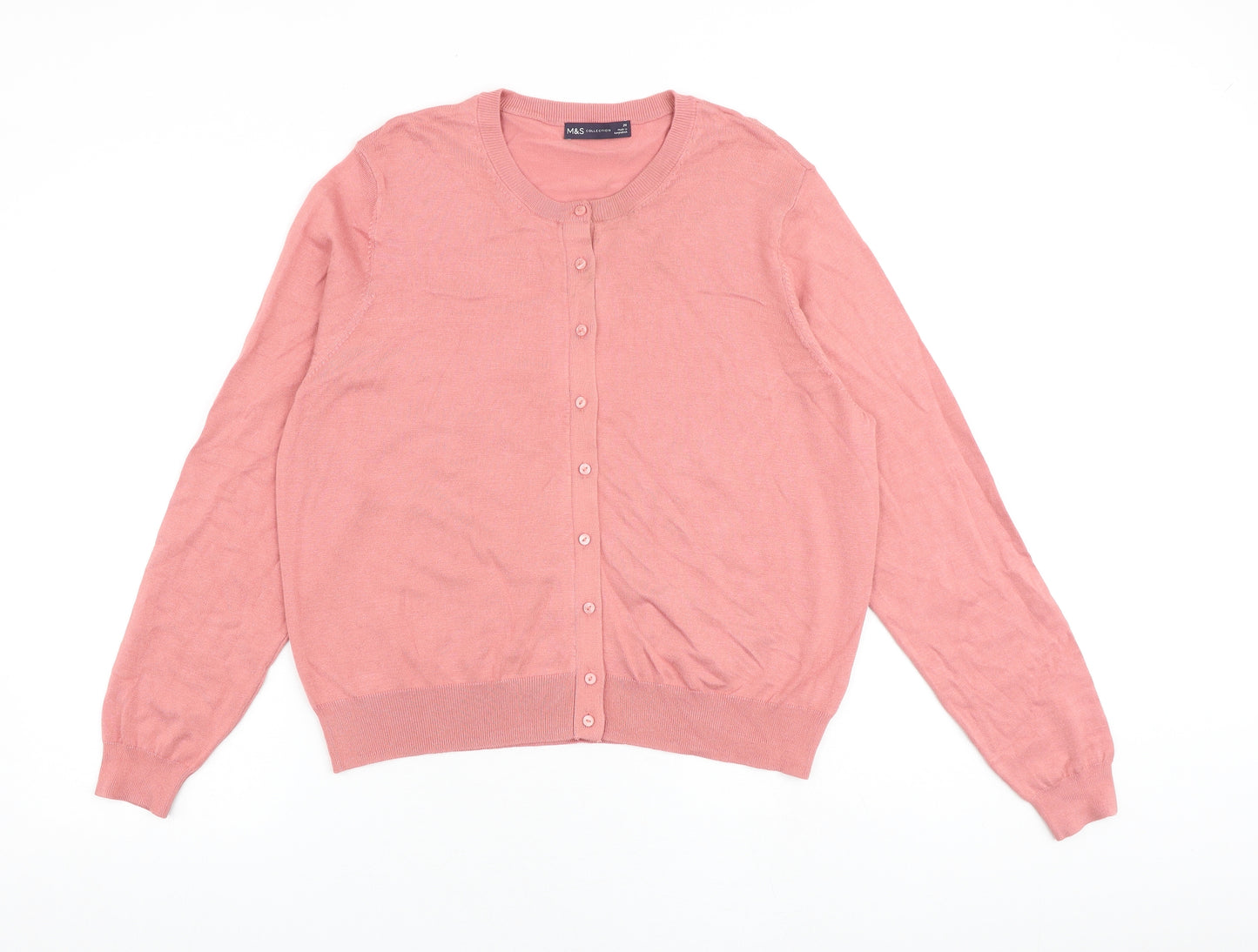 Marks and Spencer Womens Pink Round Neck Viscose Cardigan Jumper Size 20