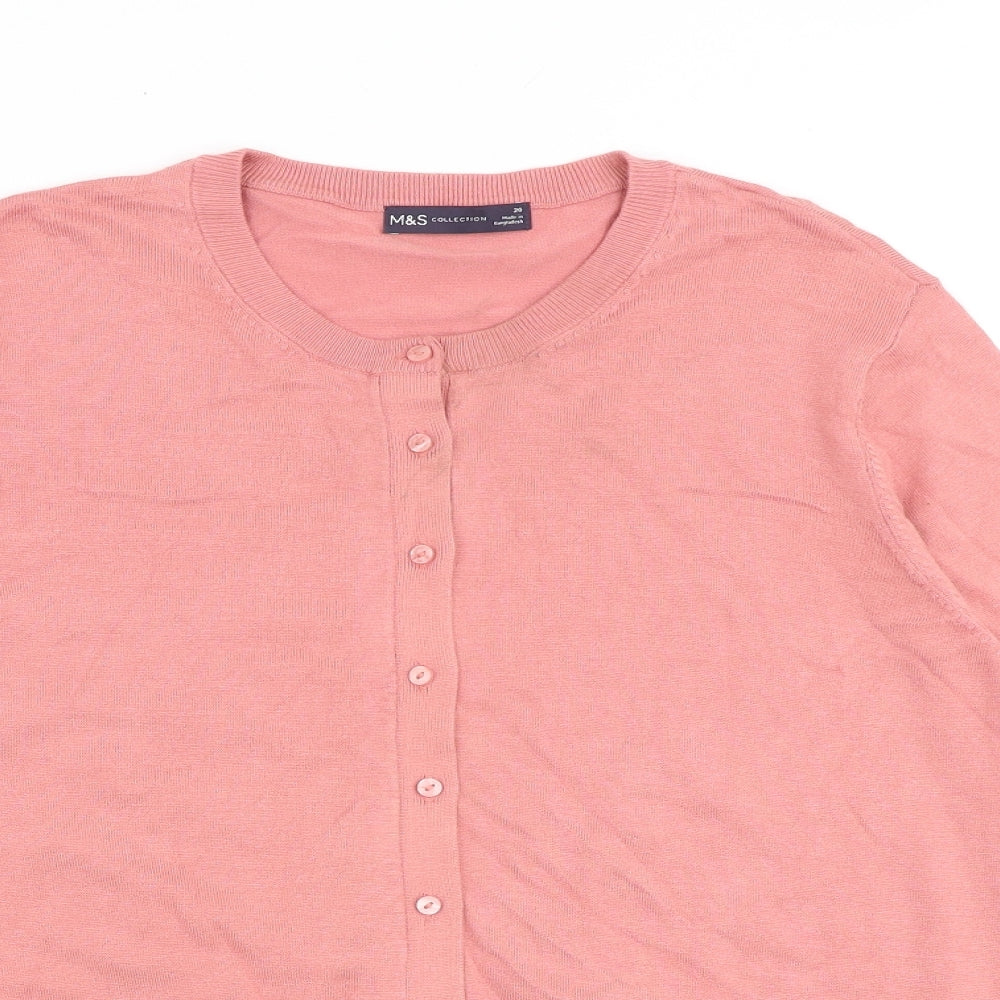Marks and Spencer Womens Pink Round Neck Viscose Cardigan Jumper Size 20
