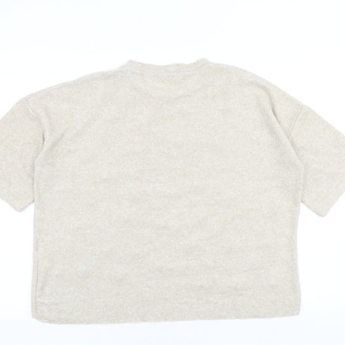 Zara Womens Beige Polyester Basic Blouse Size M Crew Neck - Pearl Detail