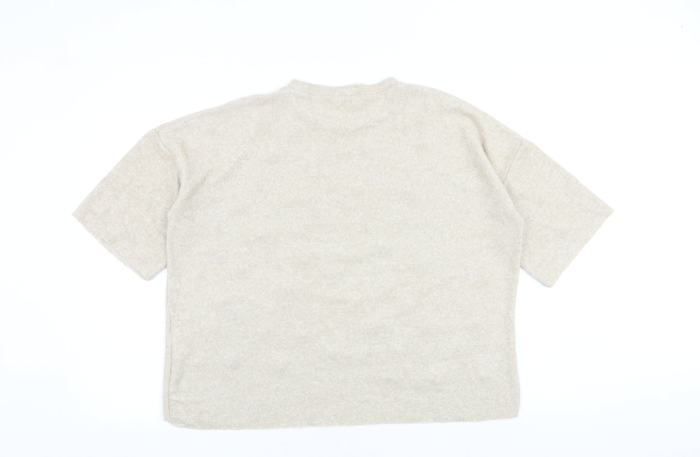 Zara Womens Beige Polyester Basic Blouse Size M Crew Neck - Pearl Detail